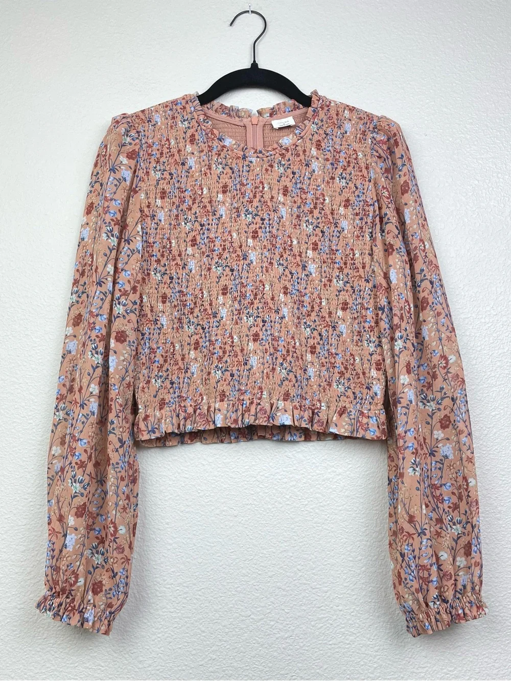 Aritzia Women's Medium Wilfred Tempest Blouse Terracotta Iris Smocked Sheer